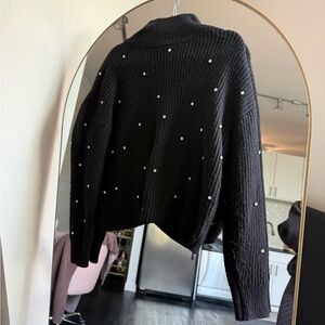 ZARA Black Sweater with Rhinestone Accents